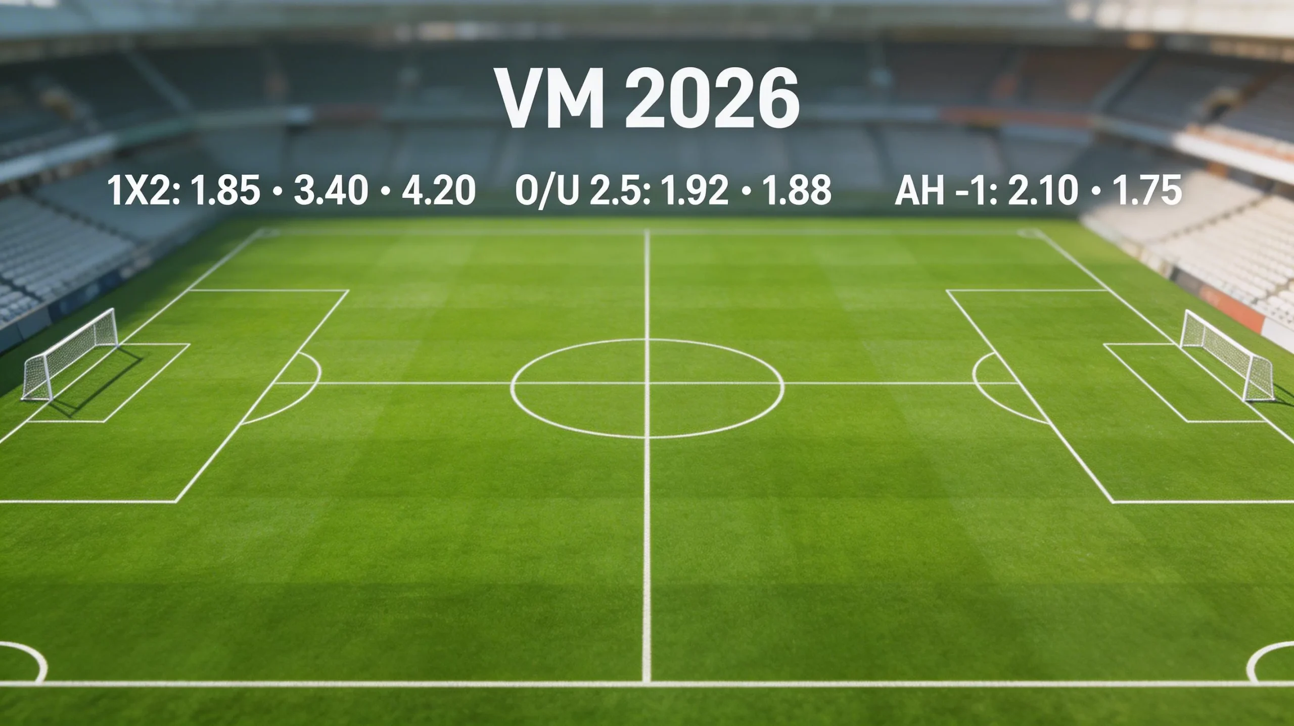 Fotbollsplan med odds och spelmarker för VM 2026