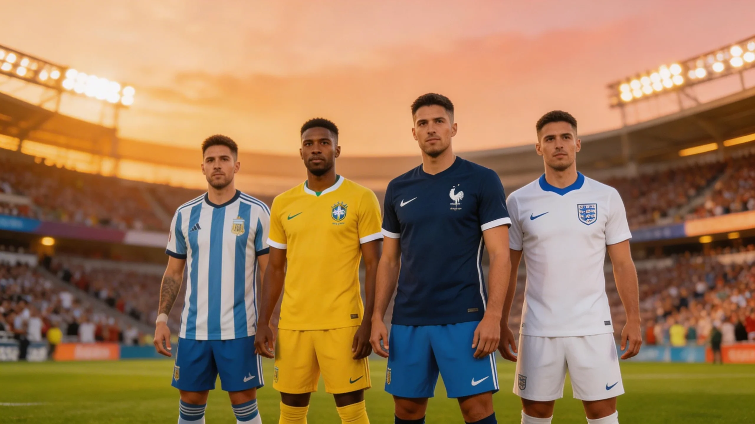 Fotbollsspelare firar mål under internationell turnering med publikhav i bakgrunden