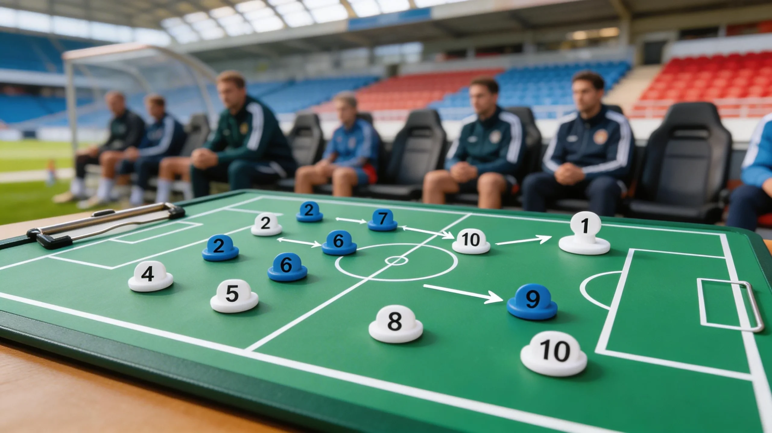Taktiktavla med fotbollsformationer och strategiplanering inför internationell turnering